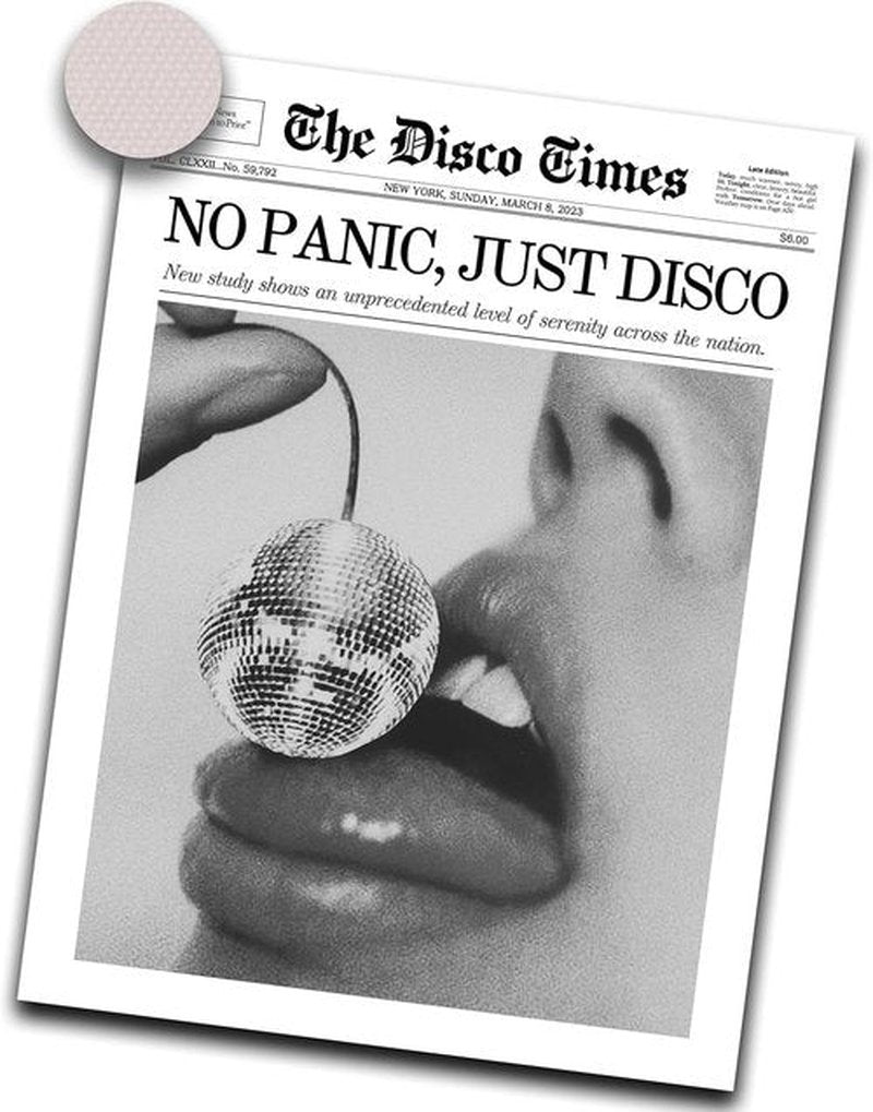 iHery Unframed Disco Newspaper Wall Art Print - Trendy Cherry Disco Ball Design | 12x16in Canvas Décor
