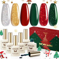 Morovan Gel Nail Polish Set: 6 Christmas Colors Red Sparkle Green Glitter Gold Silver Long-lasting Soak Off Nail Lamp Uv LED Cured Gel Polish Kit for Women Home Salon with Christmas Gift Box