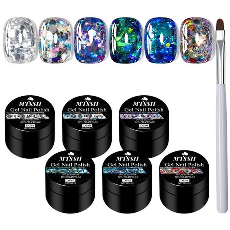MTSSII Glitter Sequins Nail Gel Soak Off UV/LED Nail Gel Shiny Bling Nail Art Design Gel for Beauty Salon And Home Use