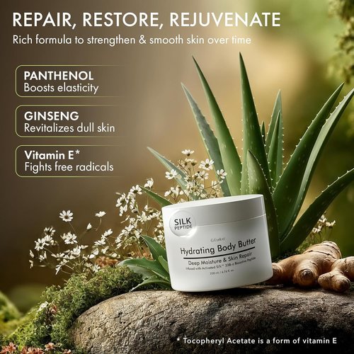 Skiennix Hydrating Silk Peptide Body Butter - Lightweight, Non-Greasy Moisturizer with Aloe Vera & Vitamin E for Dry Skin - Deep Nourishment & Hydration