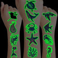 96 PCS Ocean Pre–Cut Luminous Temporary Tattoos Themed Birthday Party Decorations Favors Supplies Décor Glow In The Dark Shark Sea Turtle Tattoo Stickers Gifts For Game Boys Girls (Glow in the Dark)