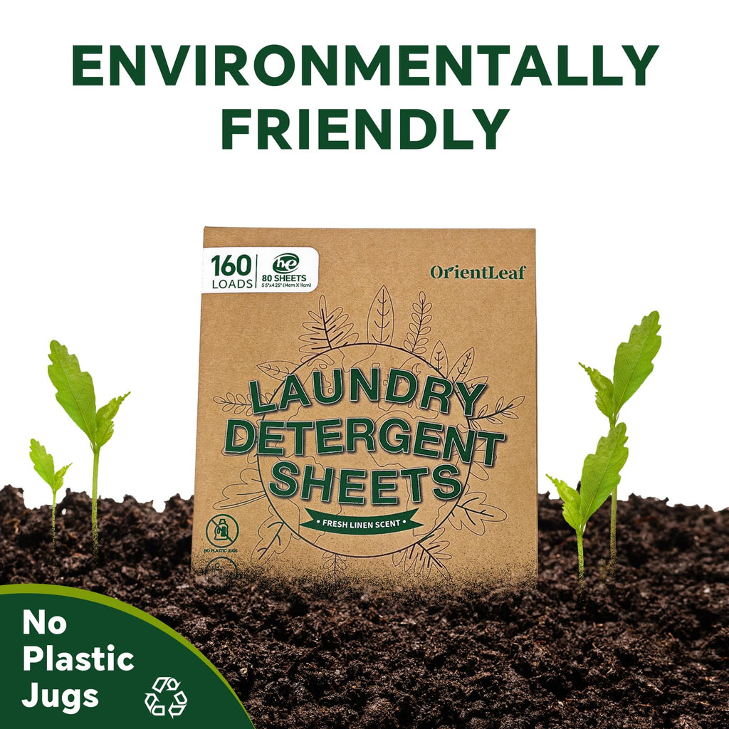 OrientLeaf Laundry Detergent Sheets Fresh Scent, Eco-Friendly, Powerful Cleaning, Up to 160 Loads (80 Sheets), Hypoallergenic Laundry Soap for Travel and Home Washing