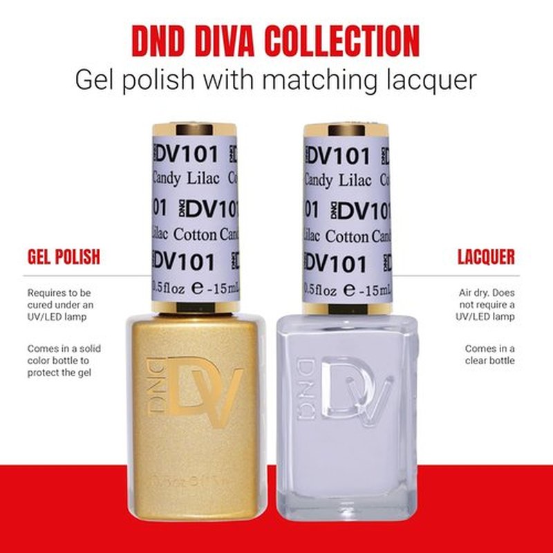 DND Gel Polish Coquette Collection - UV/LED Gel & Air Dry Nail Lacquer Duo | 101 Cotton Candy Lilac, 0.5 Fl Oz