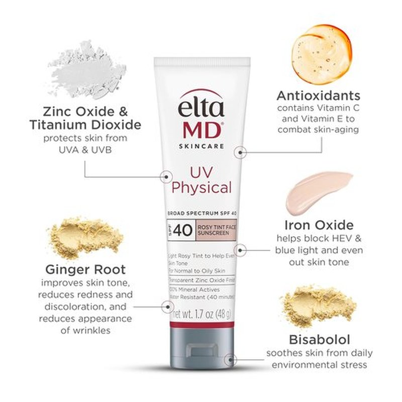 EltaMD UV Physical Tinted Sunscreen - 100% Mineral Protection for Face | Lightweight & Non-Greasy