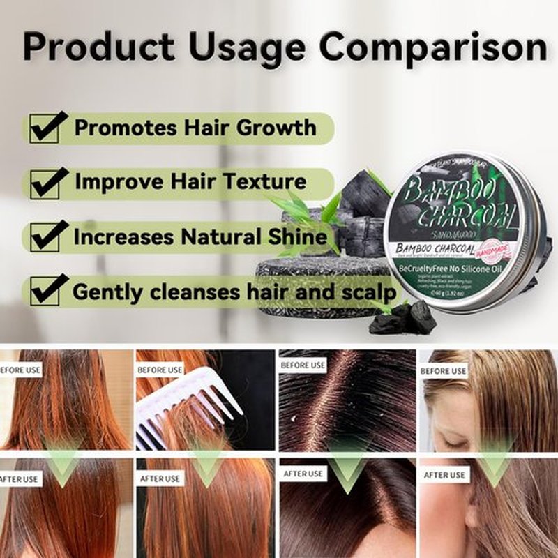 Loobexery 2PCS Bamboo Charcoal Shampoo Bar for Gray Hair, Black Soap for Gray Hair Natural Organics Shampoo and Conditioner Bar for Thinning Hair for Men & Women (Bamboo Charcoal)