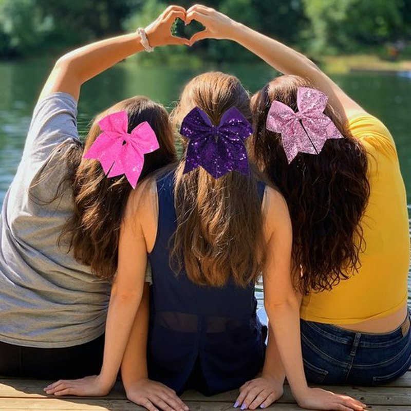 JOYRUBY 7 Inch Large Sequin Hair Bow Clips, Glitter Cheer Dark Purple Bow Hair Clip, Big Bows for Hair Clip Hair Accessories for Teens Girls Party Sports Women Cheerleading (Dark Purple)