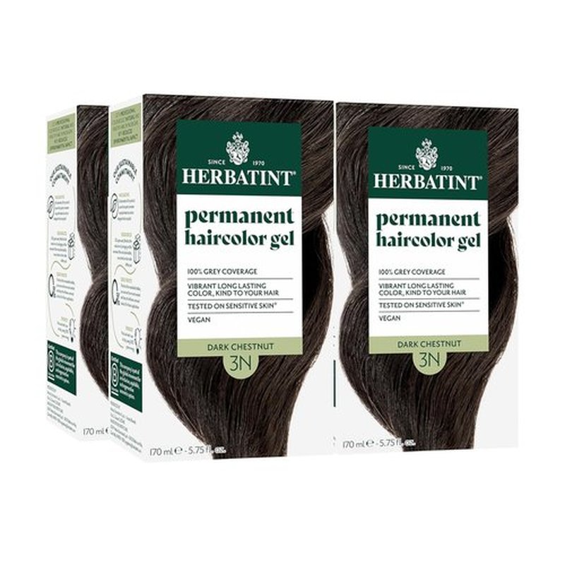 Herbatint Permanent Hair Dye - 3N Dark Chestnut - Ammonia-Free, Vegan Formula for 100% Gray Coverage - 5.75 fl oz (4 Pack)