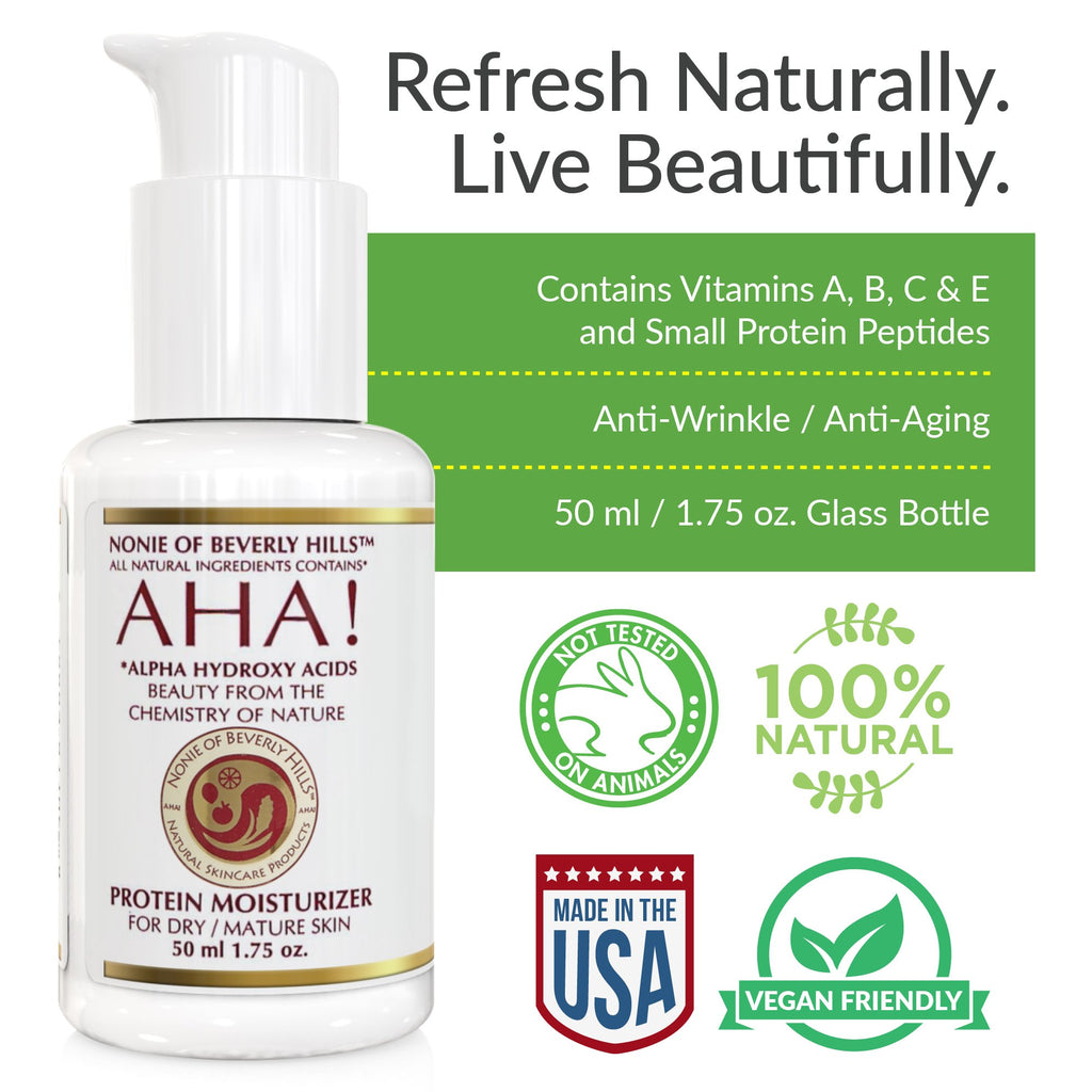 Nonie AHA Protein Moisturizer for Dry Skin Rejuvenating Protein Cream with Alpha Hydroxy Acids 100% Natural & Vegan Ingredients Gentle USA Made