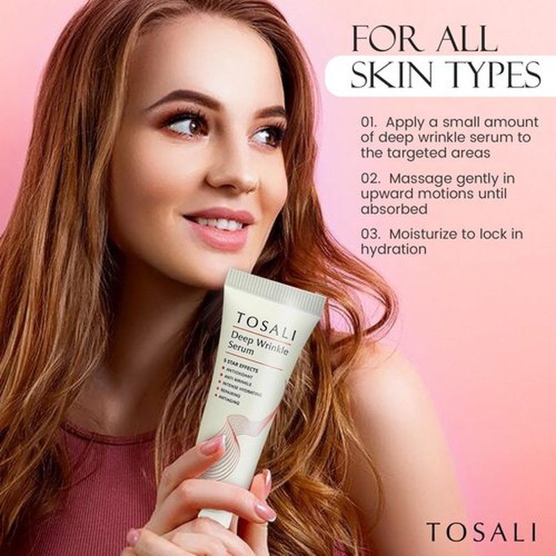 Tosali Deep Wrinkle Serum 1.7 fl oz - Anti Aging Hyaluronic Acid Serum for Face with Vitamin C, Panthenol & Zinc, Hydration for Face, Smooths Skin Texture, Reduces Wrinkles, Plumps Fine Lines