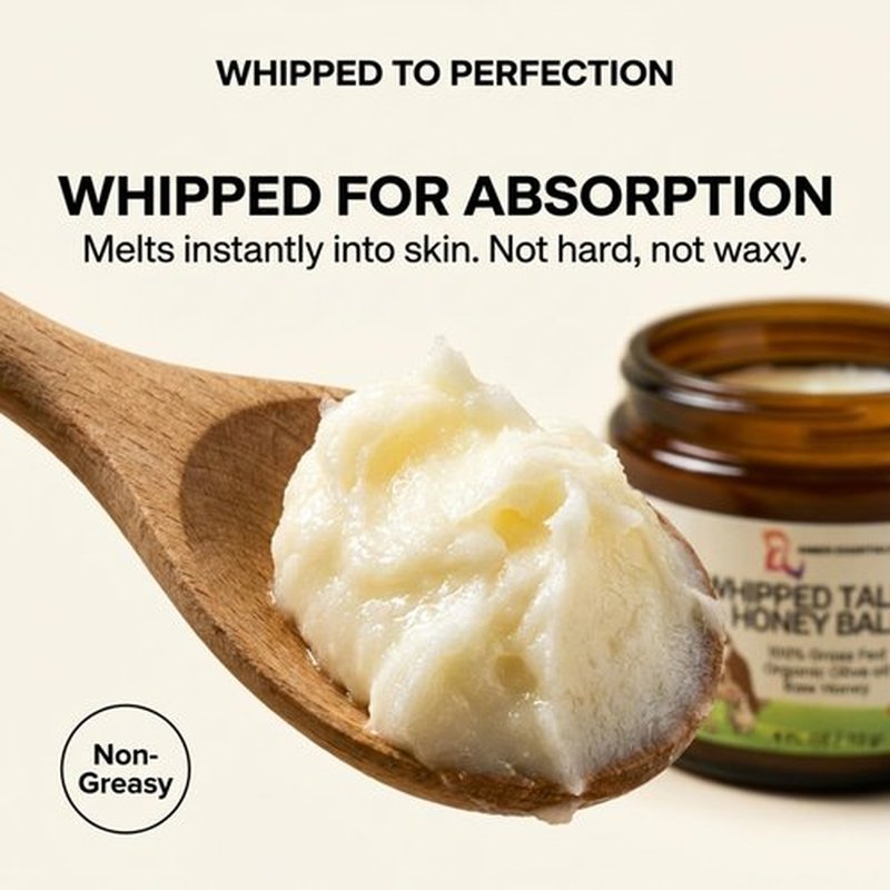 Beef Tallow for Skin & Face, Whipped Tallow Honey Balm Cream, 100% Grass-Fed Beef Tallow Face Moisturizer with Raw Honey, Natural Body Lotion & Skin Care for Women & Men, Unscented 4.2 oz