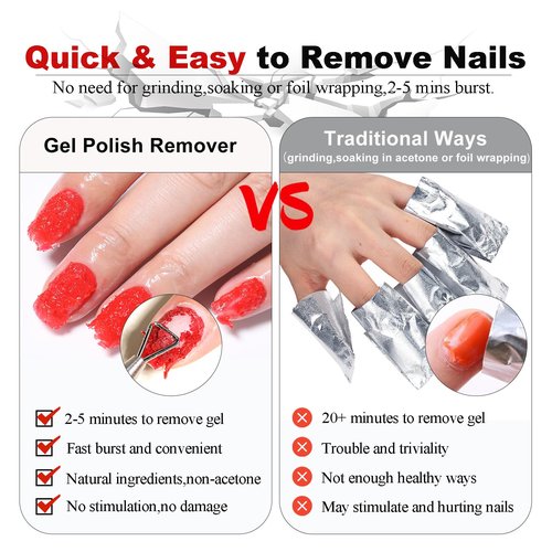 Gel Nail Polish Remover-2pcs with Nail Steel Pusher, Scraper and 2 Pieces Nail File, Quickly Remove Gel Polish in 2-5 Minutes at Home, No Need to Wrap and Soak