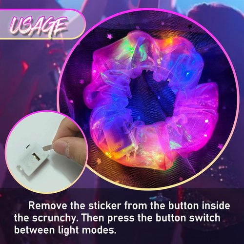 6 Pcs LED Scrunchies for Women, Colorful Mermaid Scrunchy, Light Up Scrunchies for Girls, 3 Light Modes, Glow in the Dark Hair Accessories