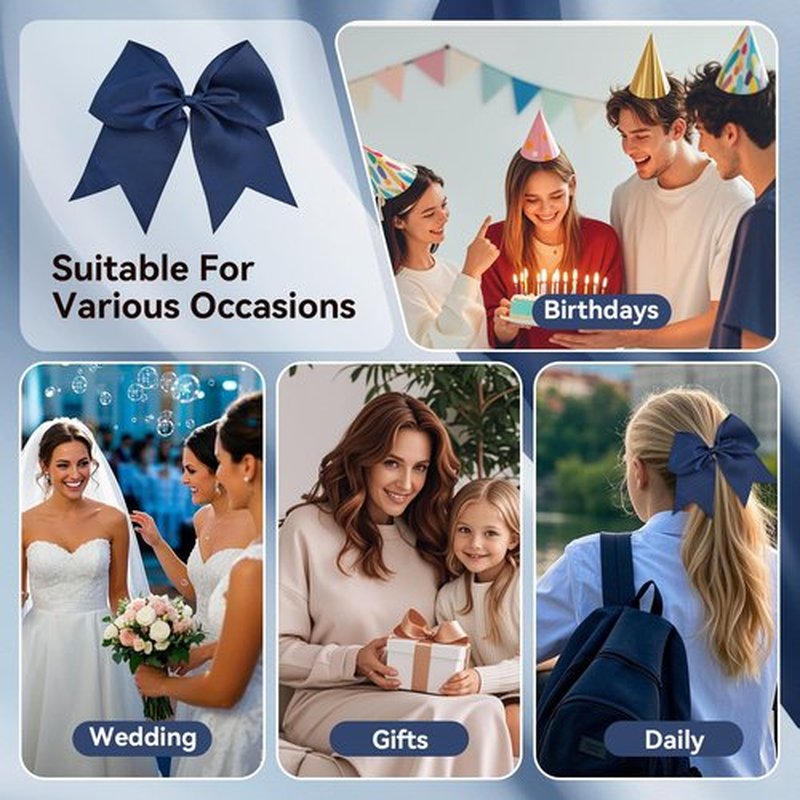AXEN Large Cheerling Bow, 8 inch Cheer Hair Bows with Ponytail Holder for Teen Girls Sports Cheerleader Hair Accessories, Drak Blue