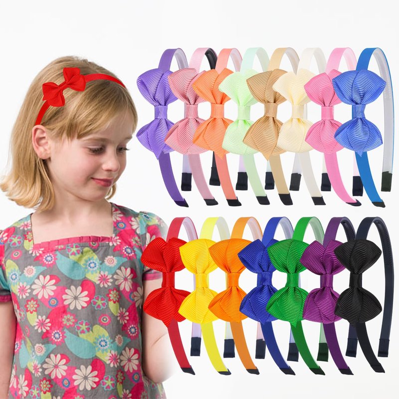WJYX BOWS 15pcs/set Satin Bow Headbands, Colorful Ribbon Hair Hoops Non-Slip Fashion Hair Accessories for Daily Wear and Casual Outfits