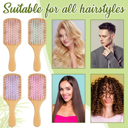 Tessco for you 12 Pcs Bamboo Hair Brushes Bulk Blank Wooden Paddle Brush Natural Scalp Massage Anti Static Hairbrush Engraving DIY Gifts for Women, Party, Wedding(9.65'' X 3.35'',Macaron)