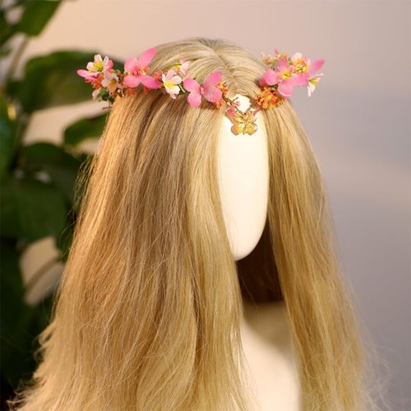 MOSTORY Pink Flower Fairy Crown - Handmade Elf Headpiece Floral Tiara with Butterfly Woodland Circlet for Women Girls Spring Wedding Renaissance Party Cosplay Photo Shoot