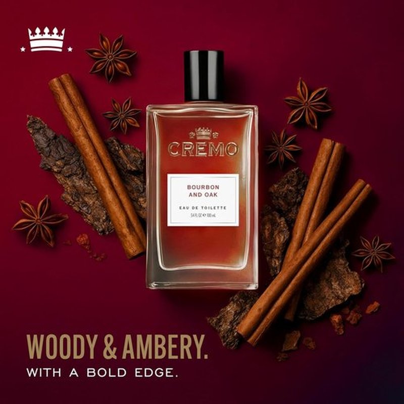 Cremo Cologne For Men - Bourbon & Oak Men's Fragrance Spray, Sophisticated Distiller’s Spice Blend, 3.4 Fl Oz