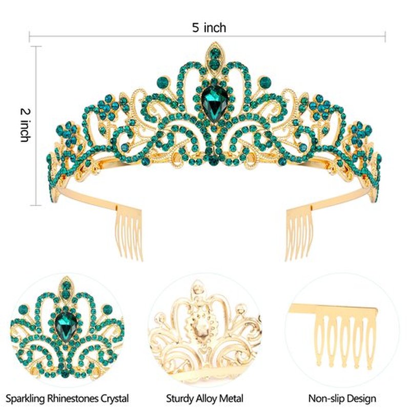 COCIDE Birthday Sash for Women Happy Birthday Crown Tiaras for Women Queen Princess Headband for Party Decoration Girl Green and Gold Sahes Hair Accessories Favors Gift