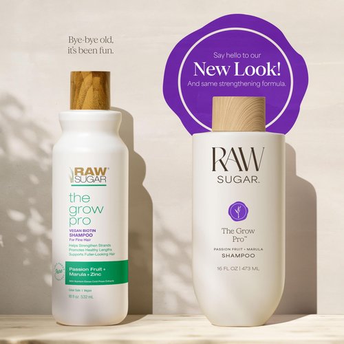 Raw Sugar Grow Pro Hair Care Bundle- Shampoo & Conditioner with Vegan Biotin for Anti-Thinning & Pro-Lengthening, Passion Fruit & Marula for Fuller Hair, Formulated without SLS/SLES or Parabens