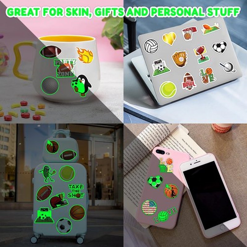 96 PCS Sports Ball Pre-Cut Temporary Tattoos Themed Birthday Party Decorations Favors Supplies Decor Basketball Football Baseball Soccer Tattoo Stickers Gifts For Boys Girls Class Prizes (Luminous)