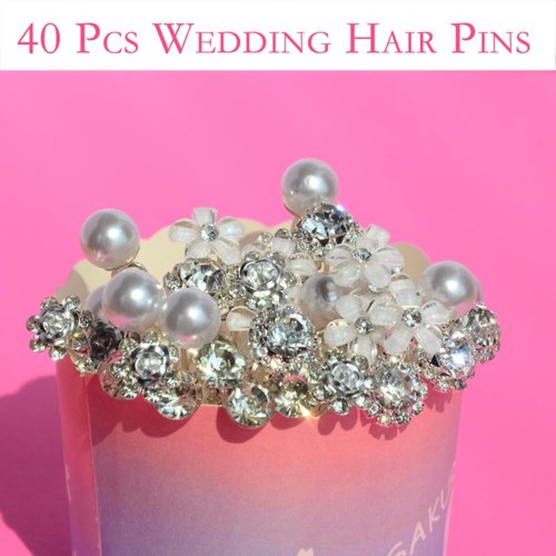 40 PCS Wedding Hair Pins for Brides, Pearl & Crystal Hair Pins, Rhinestone Bridal Hair Accessories for Bridesmaids, Updos, Proms, Parties