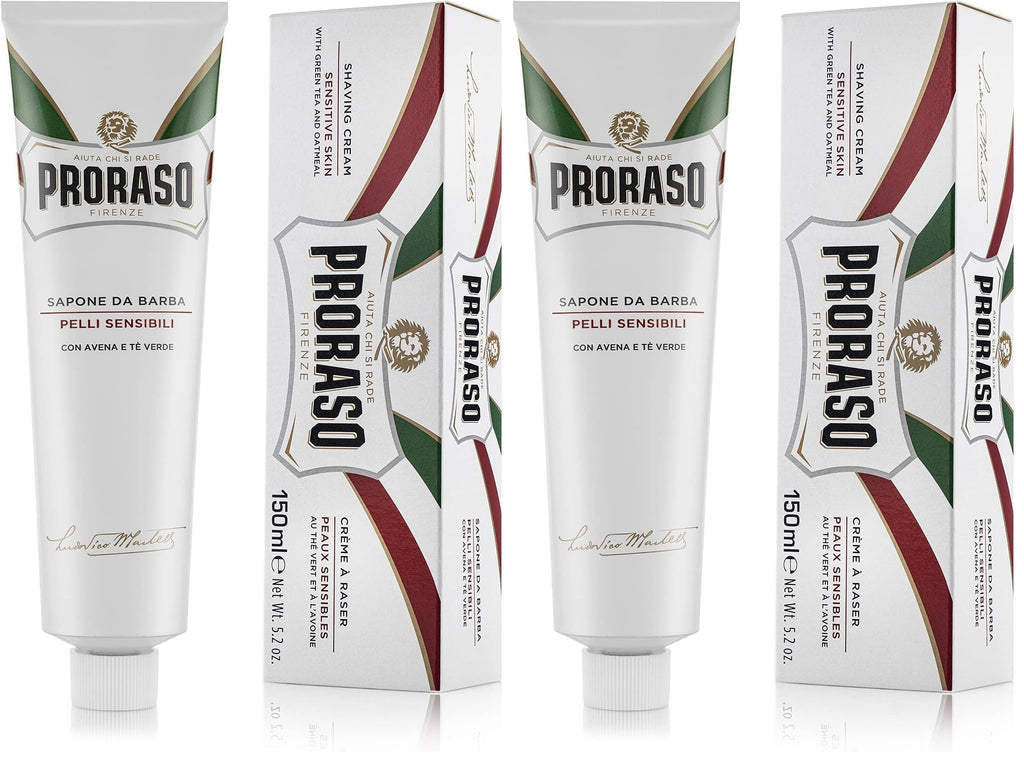 Proraso Shaving Cream - Oatmeal & Green Tea - Nourishing & Gentle Formula Shave Cream for Sensitive Skin - Premium Italian Shaving for Men - 5.2oz,(Pack of 2)