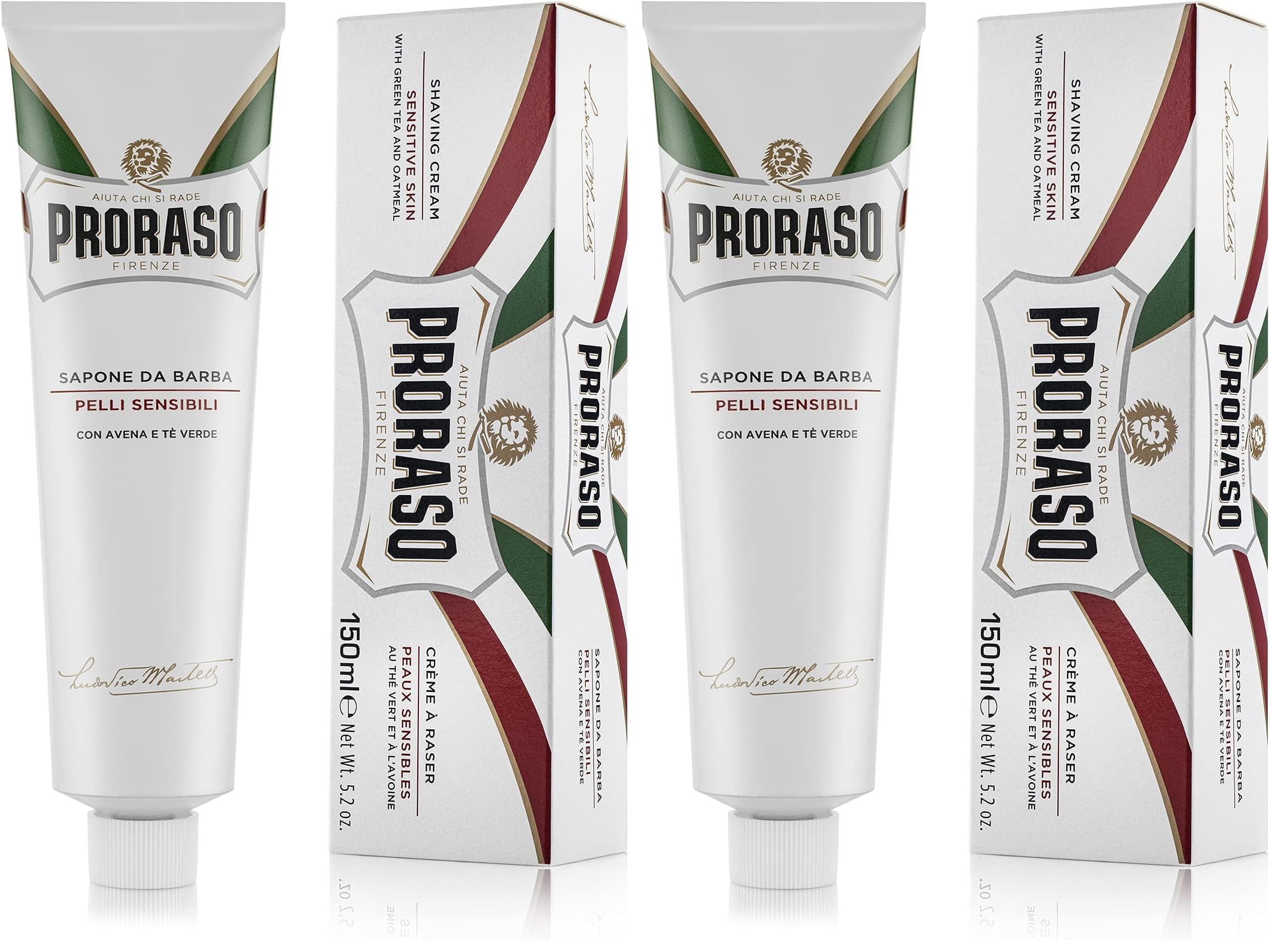 Proraso Shaving Cream - Oatmeal & Green Tea - Nourishing & Gentle Formula Shave Cream for Sensitive Skin - Premium Italian Shaving for Men - 5.2oz,(Pack of 2)