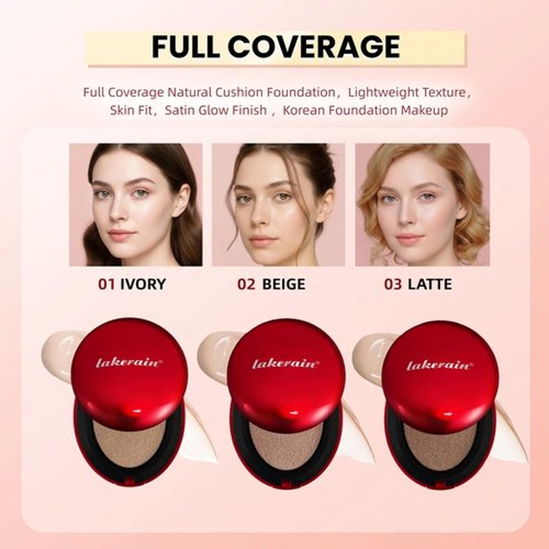 Cushion Foundation – Hydrating Velvet Matte Finish, 24H Long-Lasting Waterproof Korean BB Cream Compact, Breathable Skincare Base with 3 Shades (Ivory, Beige, Latte) (02#BEIGE)