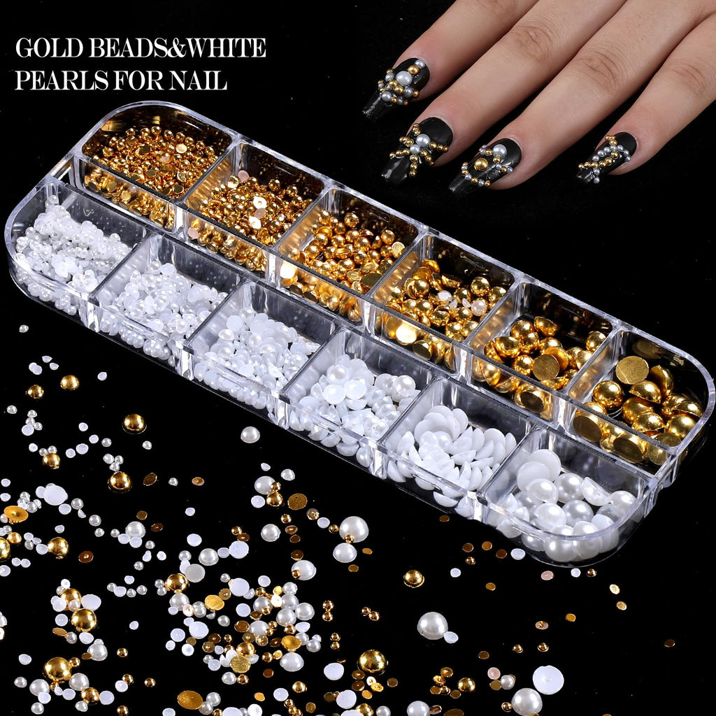 YGQQOY Nail Charms,Nail Gems, Flower Bow Butterfly Nail Charms and Gems,Nail Art Studs and Rhinestones,Nail Decorations Kit with Gold Beads,White Pearls for Nails,Nail Glitters and Stickers