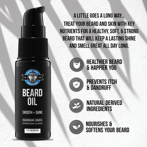 Game Face Natural Beard Oil - Hydrating Eucalyptus & Sea Salt Formula | 1 fl oz for Silky Smooth Beard Care