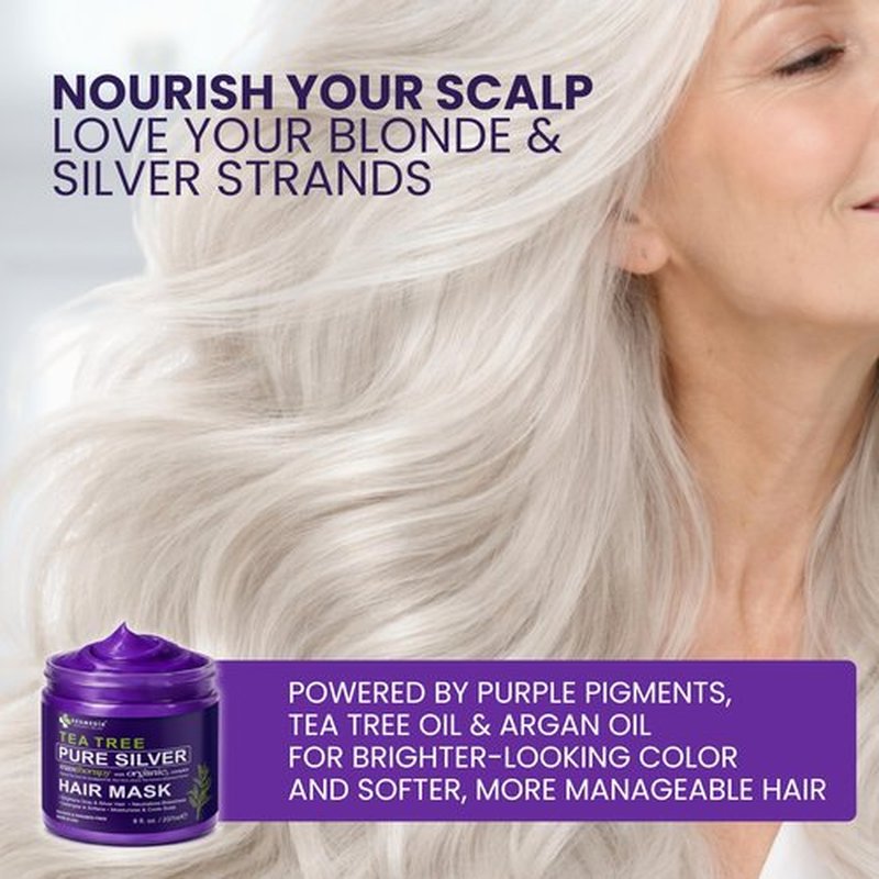 KESMEDIK Tea Tree Purple Hair Mask Toner with Argan Oil, Deep Conditioner for Dry Damaged Bleached, Blonde White & Gray Hair, Relieves Itchy Scalp, Removes Brassy & Yellow Tones