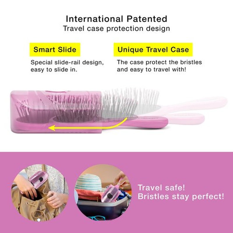 NuWay 4HAIR Traveler U.S. and International Patented Travel Brush (Petal Pink)