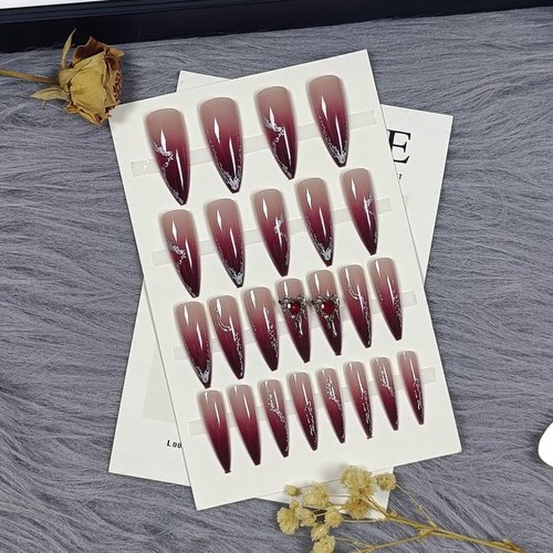 TENPAL Gothic Press on Nails Long Stiletto,Black Purple Glitter Ombre Fake Nails with 3D Gem Hearts,Gothic Edgy False Nails for Halloween Party,Reusable Full Manicure Kit 24Pcs Amethyst Vampire nails