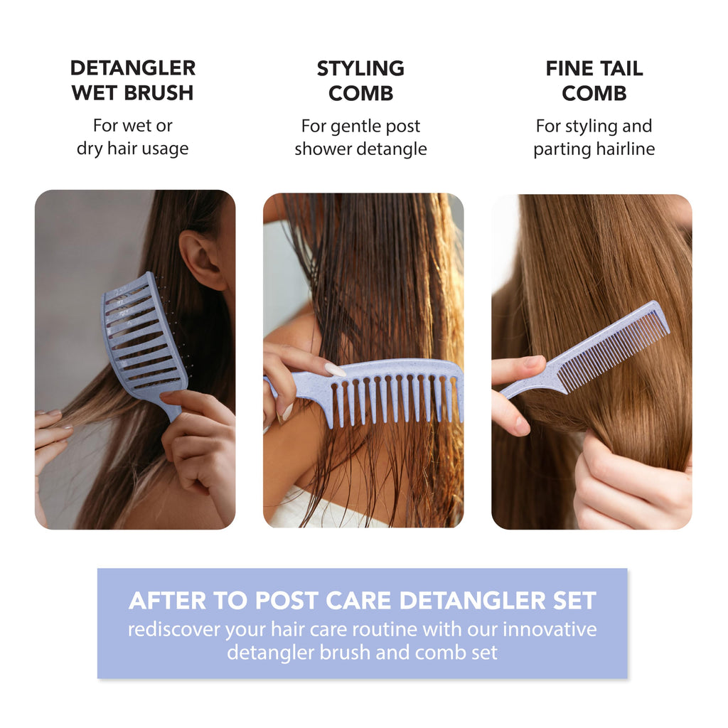 TADA Natural Beauty Set Hair Brush Detangler for All Hair Type Curly, Thick, Wavy, and Thin Hair - Hair Brush Set for Women, Men, Kids (3PK Blue)