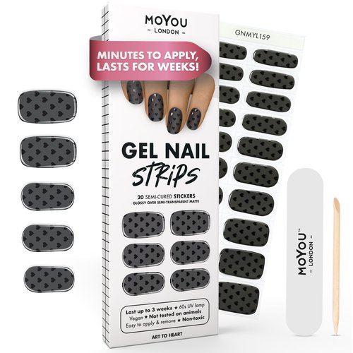 MOYOU LONDON Semi Cured Gel Nail Strips - 20 Pcs. Waterproof Gel Nail Wraps, Cures in Sunlight or UV/LED Lamp, Lasts Up to 2+ Weeks, Stretchable, Easy to Apply & Remove, Vegan & Cruelty-Free