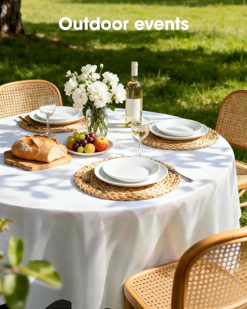 Pureegg Disposable Round Table Cloths - 84'' White Plastic Covers for Parties & Weddings | 10 Pack, Leakproof & Sturdy