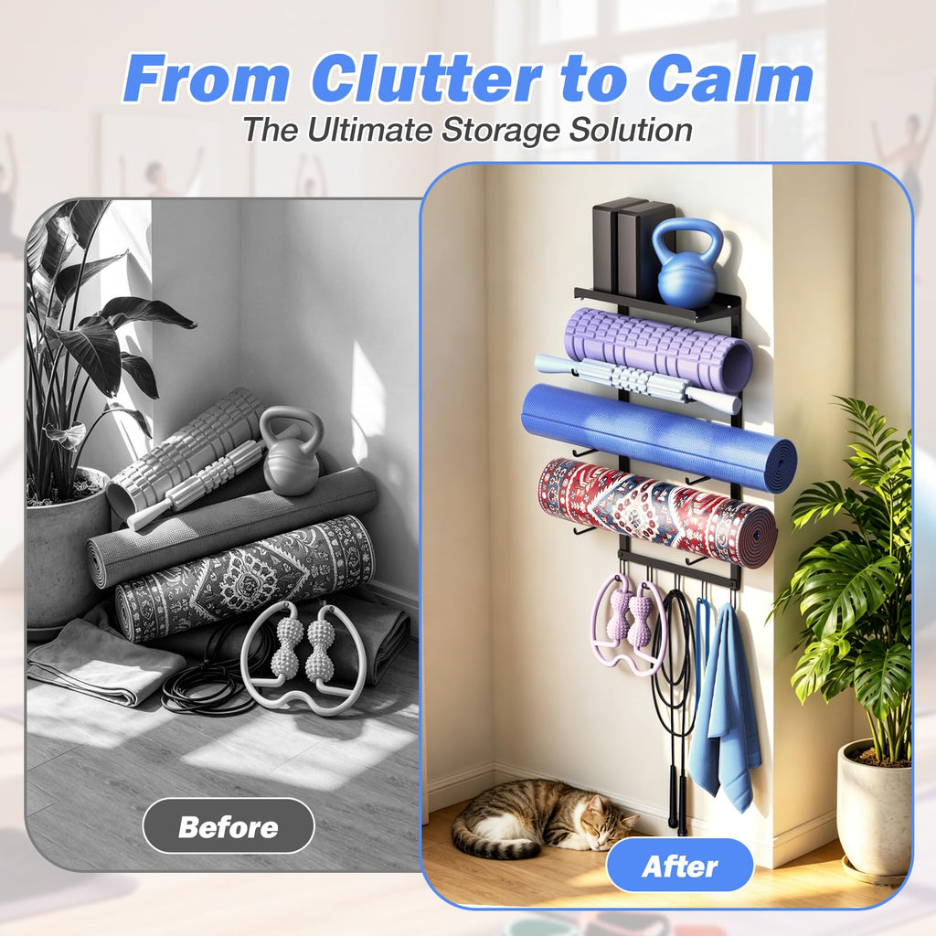 Puretalon Yoga Mat Holder Wall Mount for Home Gym Accessories Storage