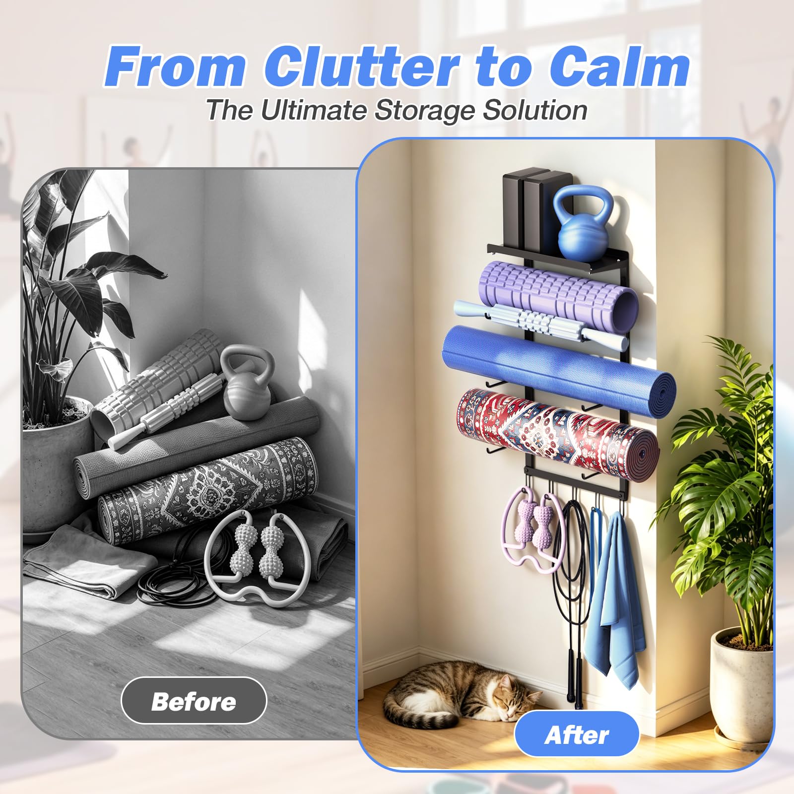 Puretalon Yoga Mat Holder Wall Mount for Home Gym Accessories Storage
