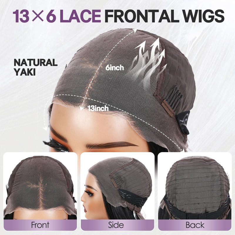 WIGER Straight Lace Frontal Wigs for Black Women Yaki Straight Layered Wigs 13X6 HD Lace Front Wig Long Synthetic Blow Out Hair for Daily or Events Salon-trimmed Hairstyle