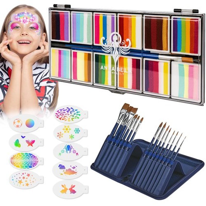 Anka Bella Professional Face Painting Kit for Kids Adults,Water Activated Split Cake Face Paint(12x10gm),Non-Toxic Face Paint Palette for Birthday Parties/Halloween/Carnival