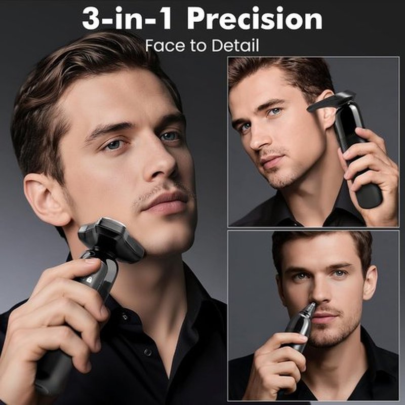 Flynth Electric Razor - 3-in-1 Cordless Shaver with 3-Blade Rotary Design | Wet/Dry, IPX7 Waterproof, Fast Charge Grooming Set