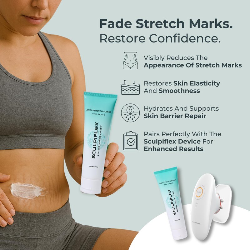 Sculpiflex Stretch Mark Cream for Pregnancy and Weight Changes for Hips, Legs, Stomach, and More, Hydrating & Smoothing for Bright, Even Skin, Gentle Formula and Suitable for All Skin Types (2.82oz)