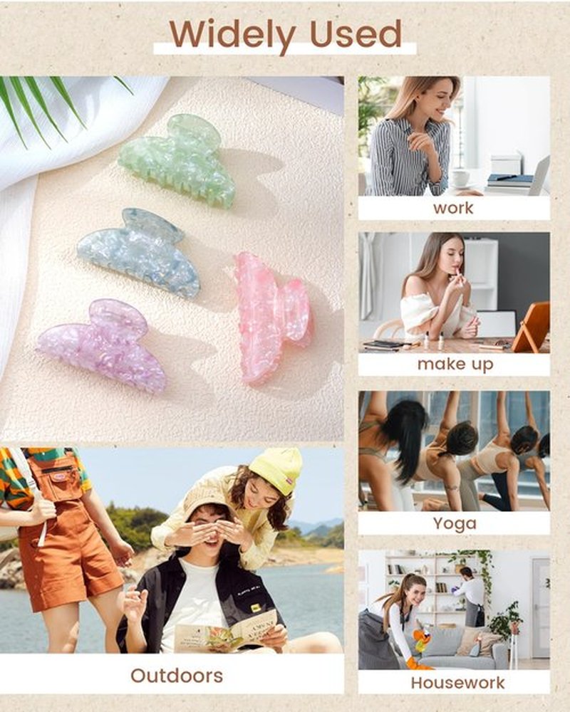 ACECHA 4 Pack Acrylic Hair Claw Clips for Women, 3.1 Inches Shiny Cute Hair Grip Hairclips for Thin and Thick, Banana Barrettes Hair Clups Strong Hold Hair Accessories (Blue, Green, Purple, Pink)