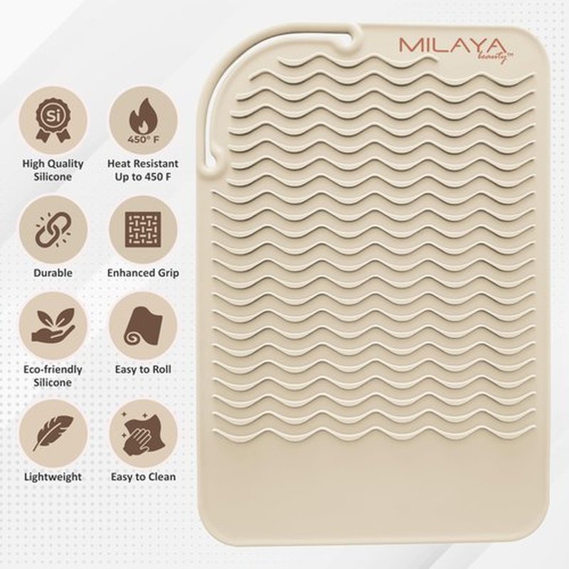 Milaya Beauty Vanity Accessories - Heat Resistant Mat – Silicone Flat Iron & Curling Iron Holder, Non-Slip Vanity Mat & Hot Tool Mat for Home, Salon, or Travel Use