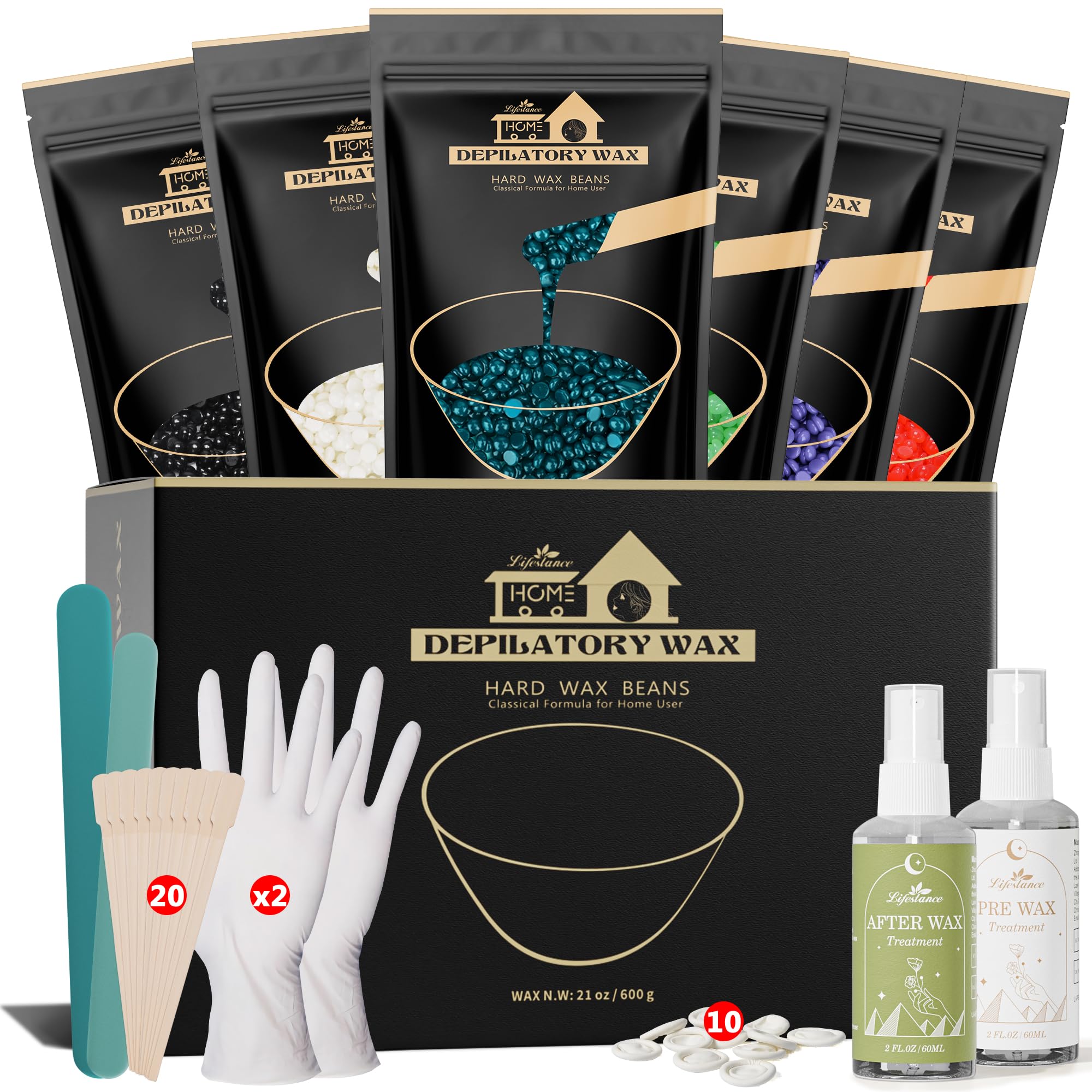 Lifestance Wax Beads Set, 6 Kinds of Waxing Beads, Hard Wax Beans with 44 Items, Perfect for Any Waxing Warmers, Wax Beads for Hair Removal for Full Body Bikini Brazilian Underarm Eyebrow, Face Legs