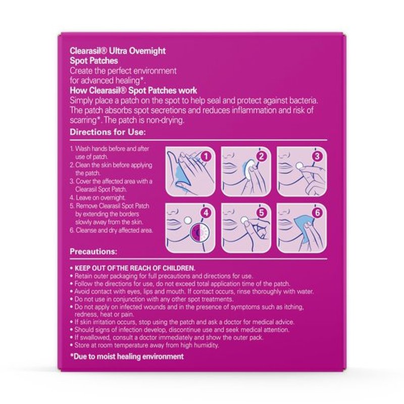 Clearasil Day and Night Spot Patches, Advanced Healing Hydrocolloid Acne Pimple Treatment, Blemish Spot Stickers for Face, 30 Count