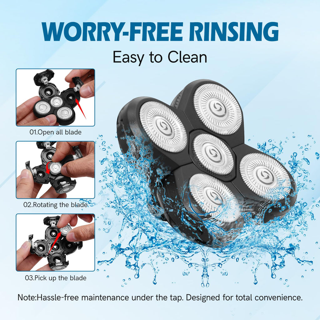 2 Pack Replacement Blades for Freebird Head Shaver | 5-Blade Electric Razor Refills for Bald Men Freedom Grooming + 1 Cleaning Brush