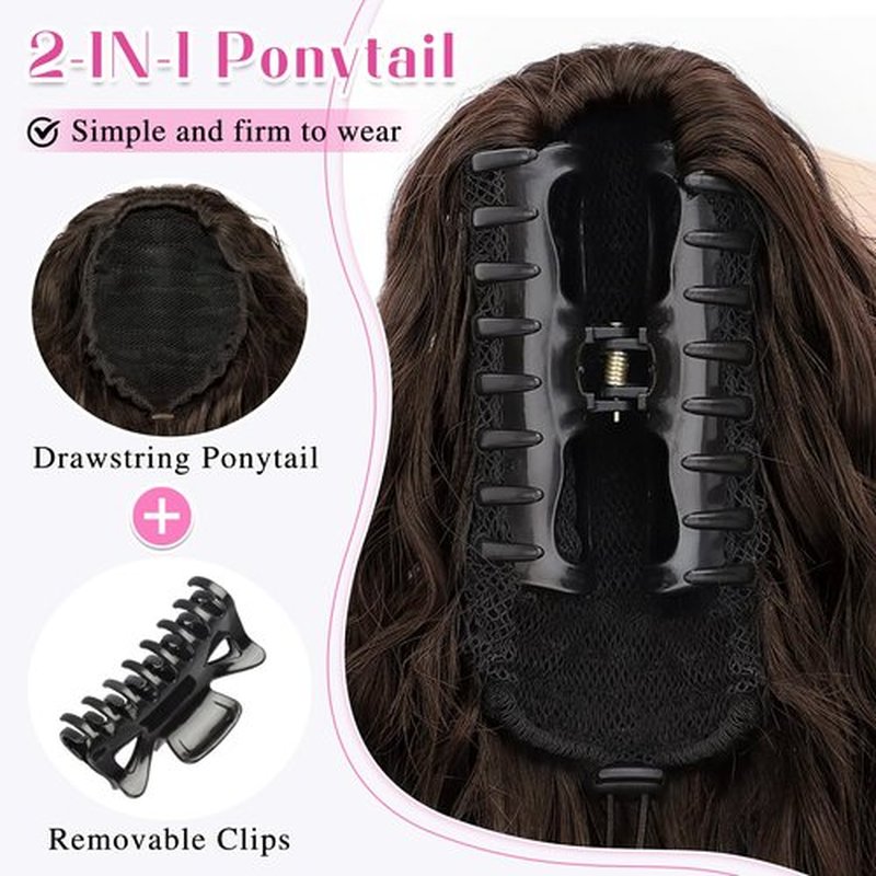 SHNMIN Ponytail Extension, Claw Long Wavy Ponytail Extension 30" Curly Pony Tail Claw Clip Hair Extensions for Women fluffy Natural Looking Synthetic Hairpiece for Daily Use