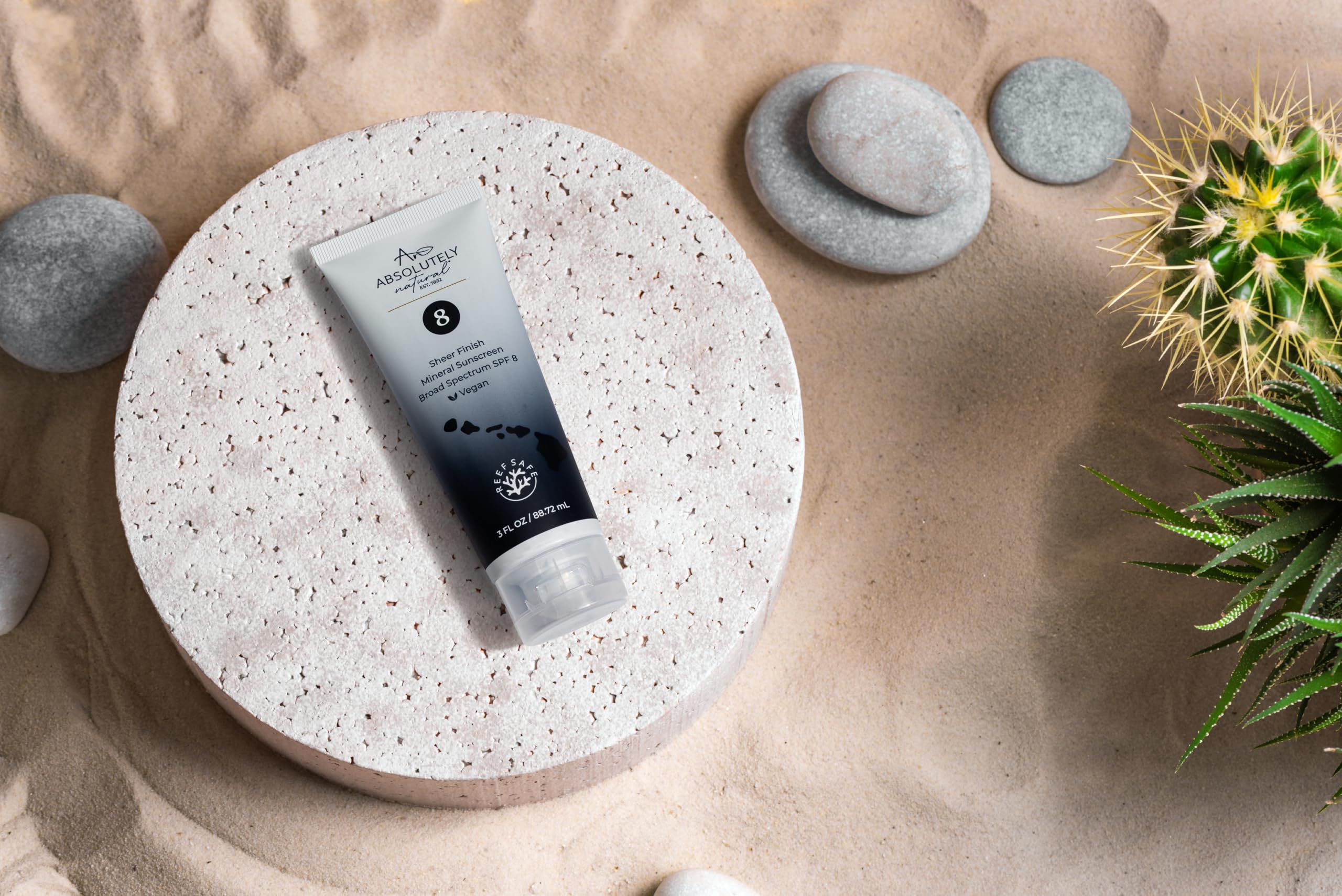 Absolutely Natural - SPF 8 Mineral Sunscreen - Water Resistant Moisturzing Lotion for Body & Face - Non-Nano Zinc Oxide, Vitamin E - 3 Oz