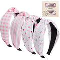 obeoby Pink Knotted Headbands, Trendy Heart Stripes Headbands for Girls Non-Slip Hair Bands for Women’s Hair (4Pack)